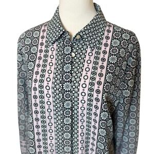 Talbots‎ Multicolor Geometric Floral Button Down Blouse Large Career Office Work